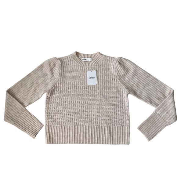 Elodie Women’s Crew Neck Knit Pullover Cream Crop Sweater NWT Cozy size Small - Picture 1 of 7